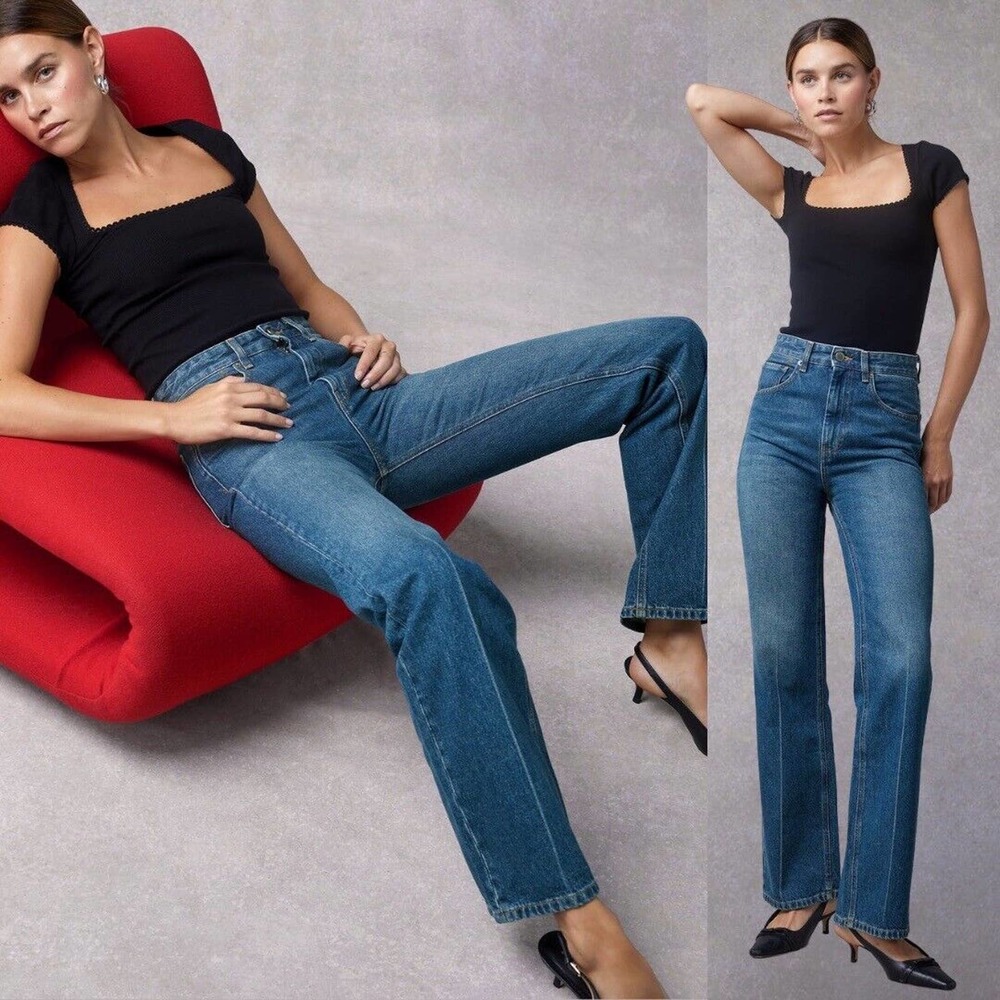 Rouje Straight Leg Jeans in Medium Blue Denim